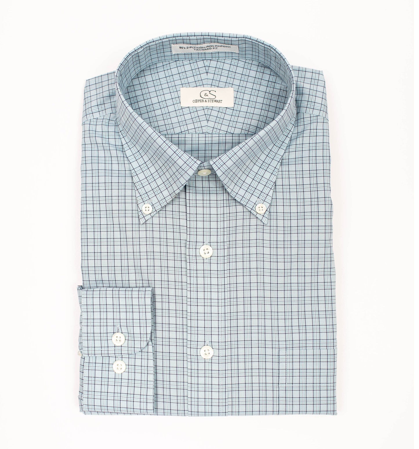 081 BD - Aqua Plaid Button Down Collar Dress Shirt Cooper and Stewart 