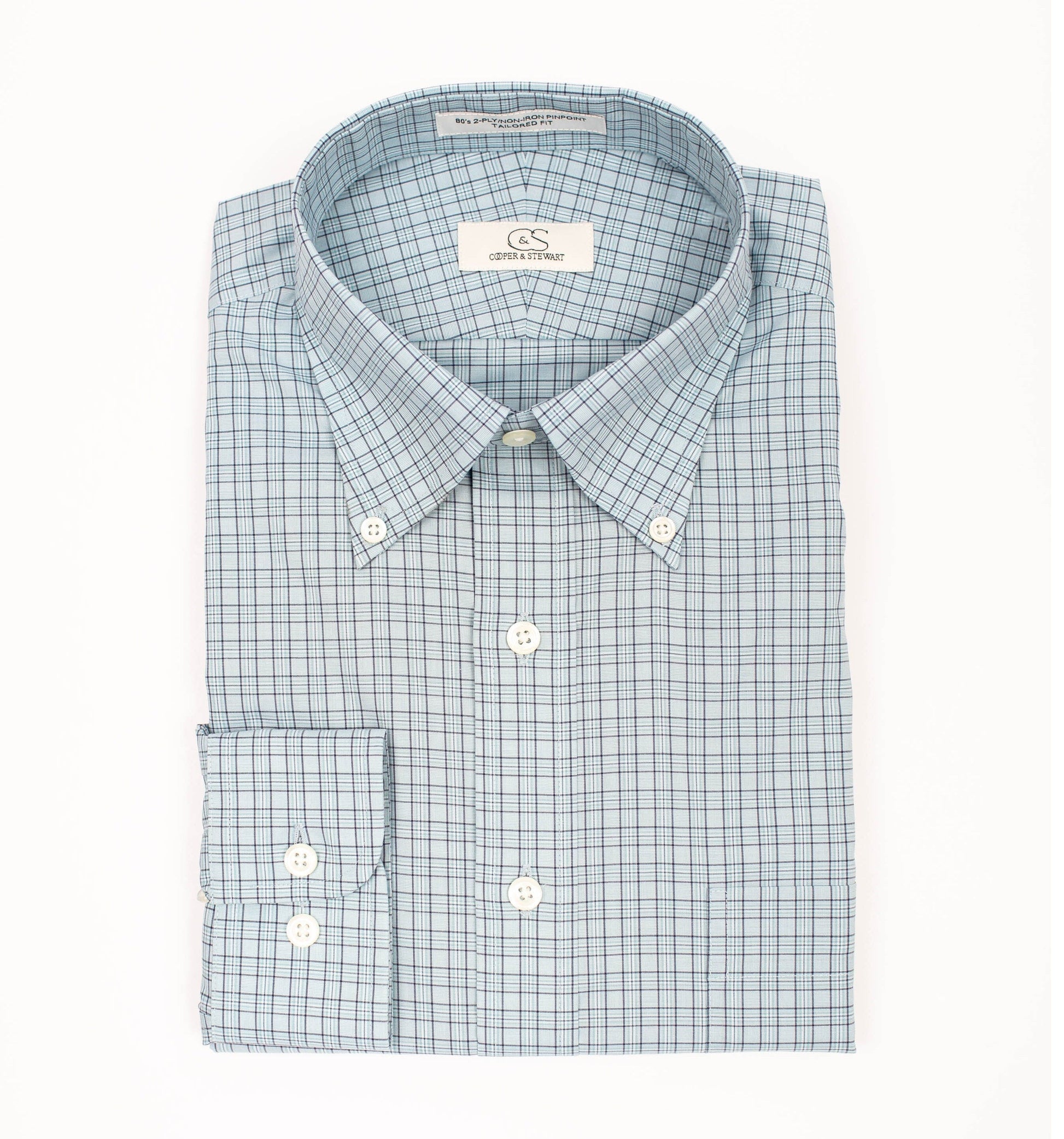 081 BD - Aqua Plaid Button Down Collar Dress Shirt Cooper and Stewart 