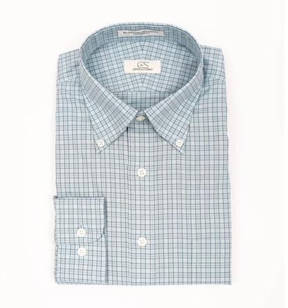 081 BD - Aqua Plaid Button Down Collar Dress Shirt Cooper and Stewart 