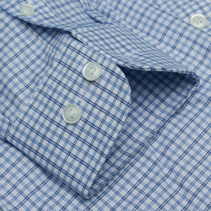 082 BD - White Ground Blue Plaid Button Down Collar Cooper and Stewart 
