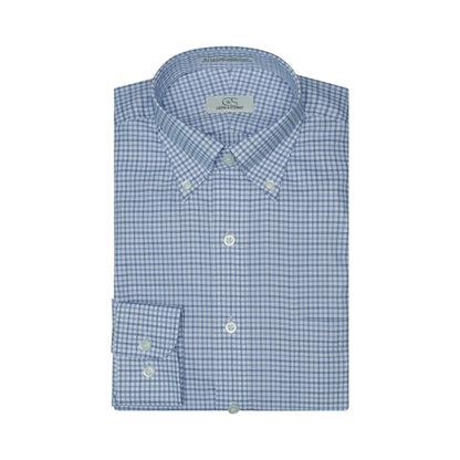 082 BD - White Ground Blue Plaid Button Down Collar Cooper and Stewart 