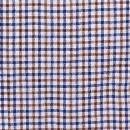 083 TF BD - Blue & Tan Check Tailored Fit Button Down Collar Cooper and Stewart 