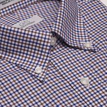 083 TF BD - Blue & Tan Check Tailored Fit Button Down Collar Cooper and Stewart 