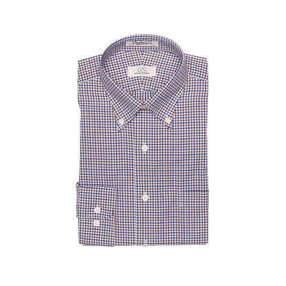 083 TF BD - Blue & Tan Check Tailored Fit Button Down Collar Cooper and Stewart 