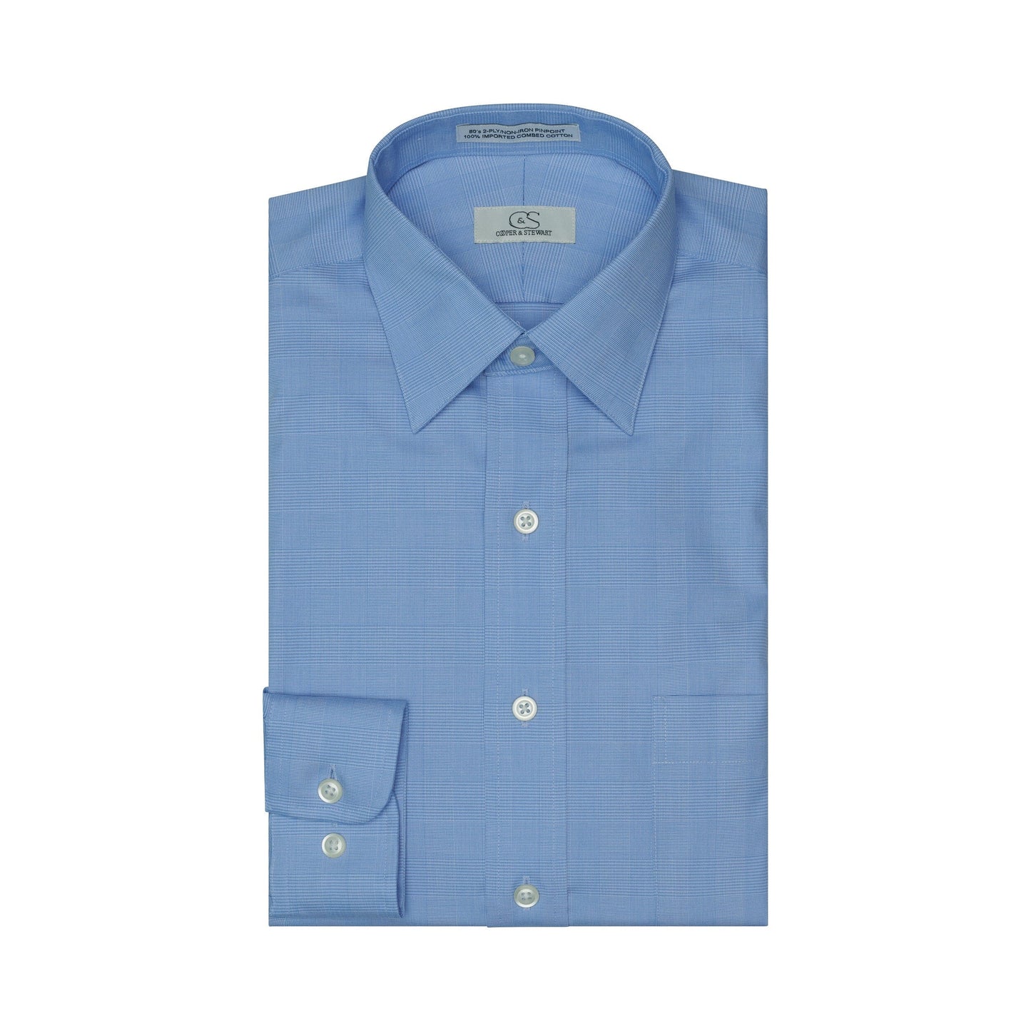 084 TF SC - Blue Glen Plaid Tailored Fit Spread Collar Cooper and Stewart 