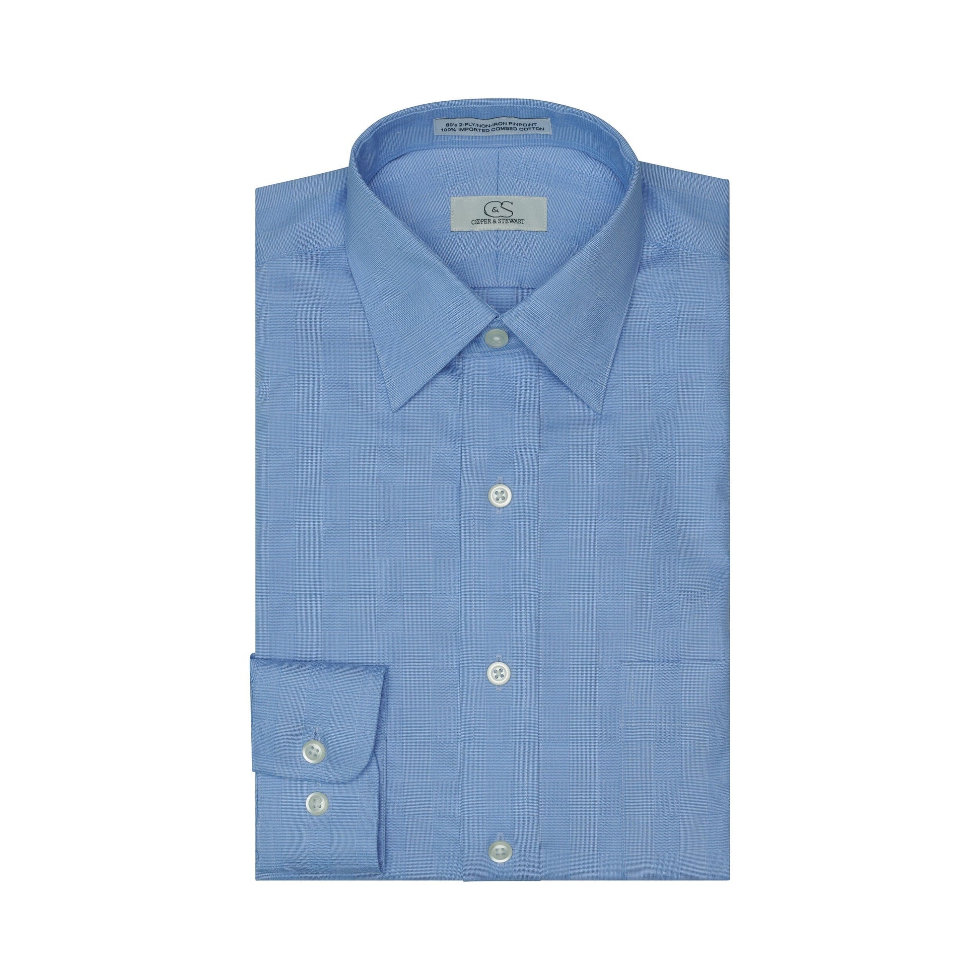 084 TF SC - Blue Glen Plaid Tailored Fit Spread Collar Cooper and Stewart 