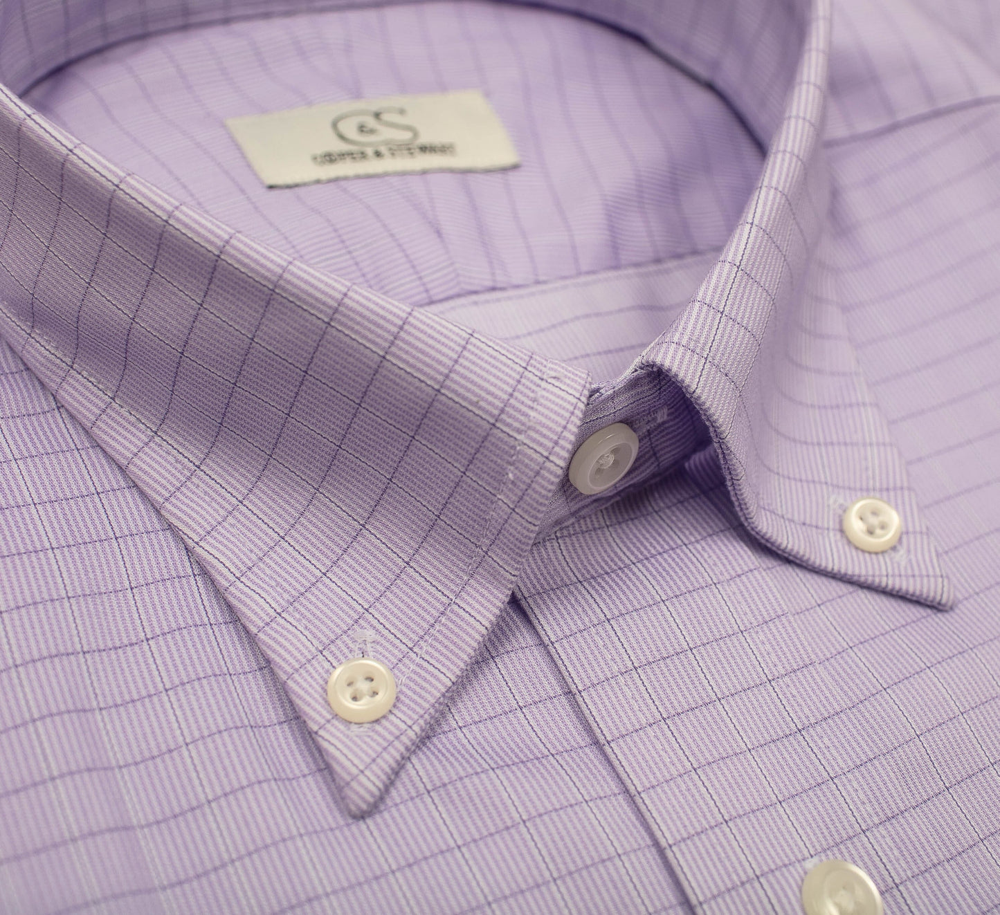 098 TF BD - Lavender Grid w/Overlay Check Tailored Fit Button Down Collar Cooper and Stewart 