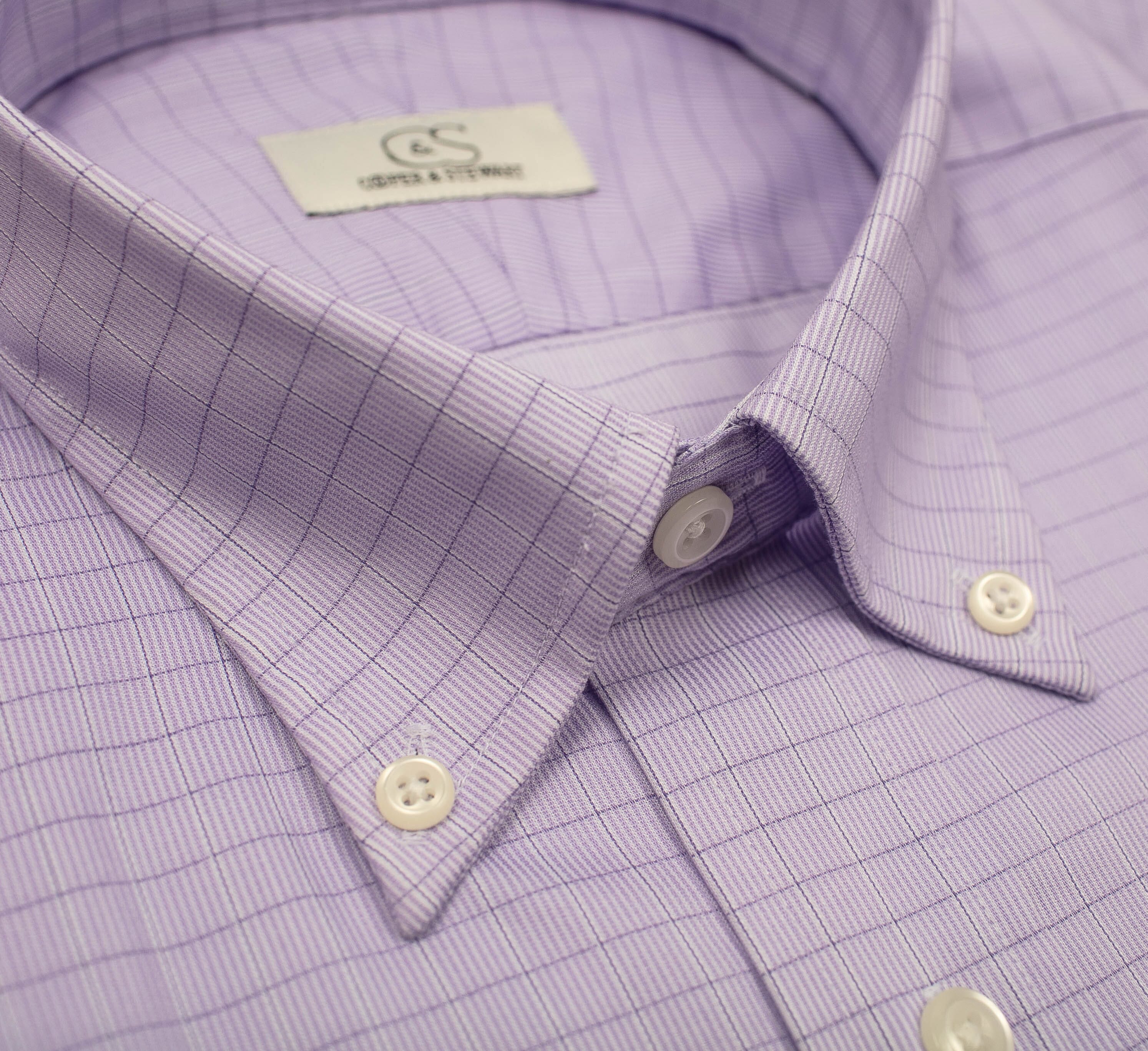 098 TF BD - Lavender Grid w/Overlay Check Tailored Fit Button Down Collar Cooper and Stewart 
