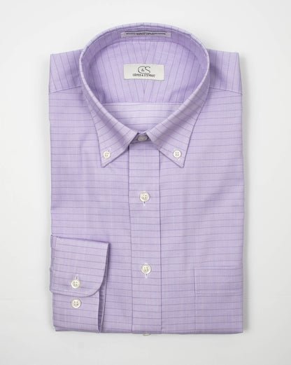 098 TF BD - Lavender Grid w/Overlay Check Tailored Fit Button Down Collar Cooper and Stewart 