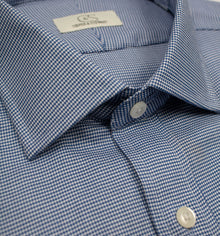 101 TF SC - Blue & White Dobby Houndstooth Tailored Fit Spread Collar Cooper and Stewart 