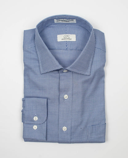 101 SC - Blue & White Dobby Houndstooth Spread Collar Cooper and Stewart 