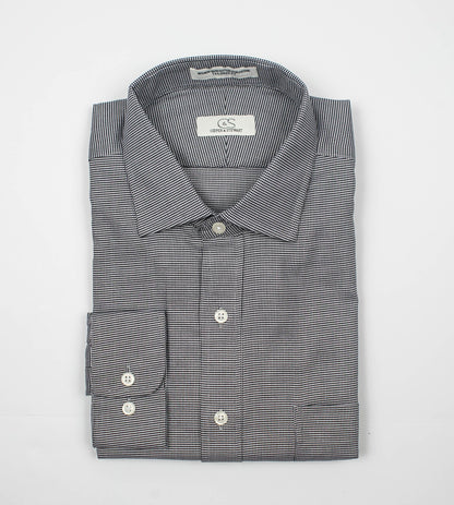 102 TF SC - Black & White Dobby Houndstooth Tailored Fit Spread Collar Cooper and Stewart 