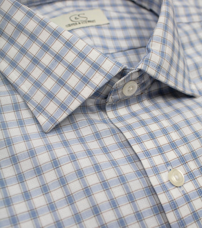 103 SC - White Ground w/Blue & Tan Check Cooper and Stewart 