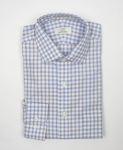 103 SC - White Ground w/Blue & Tan Check Cooper and Stewart 