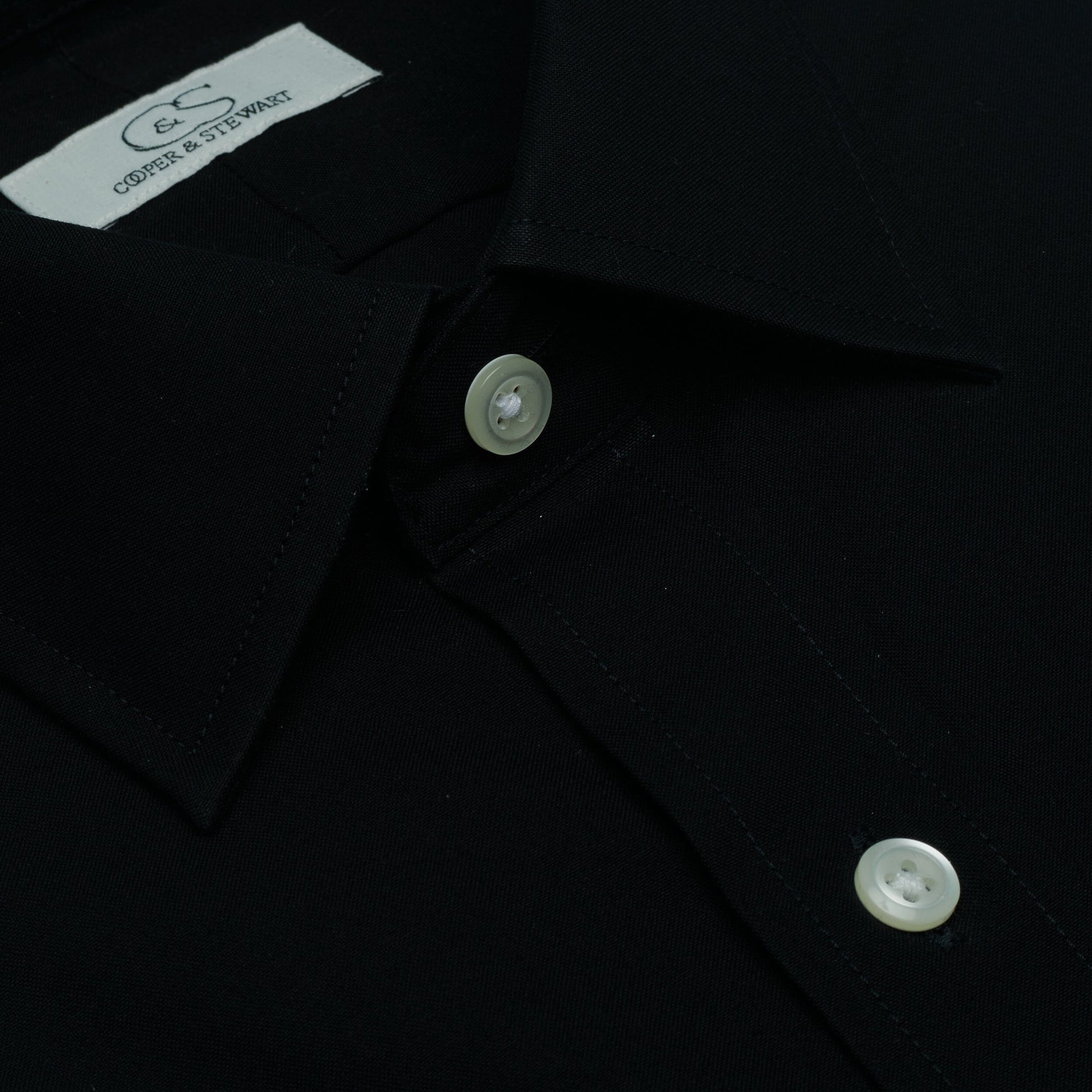 106 TF SC - Black w/White Buttons Tailored Fit Spread Collar Cooper and Stewart 