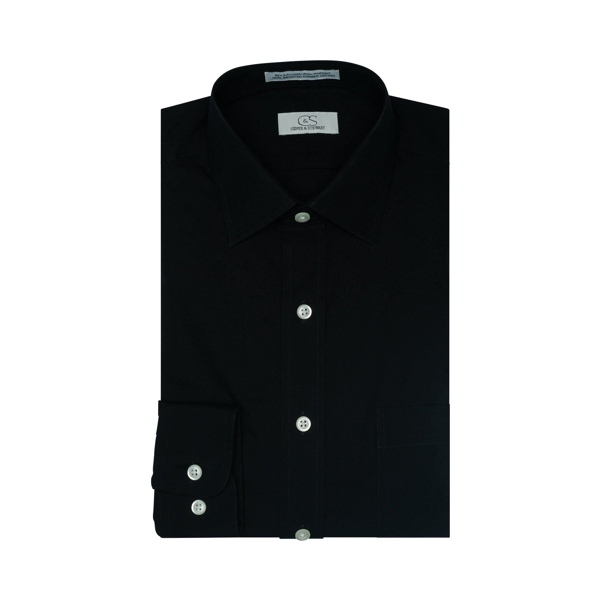106 TF SC - Black w/White Buttons Tailored Fit Spread Collar Cooper and Stewart 