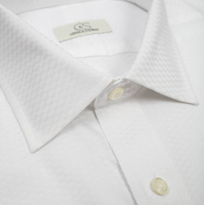109 TF SC - White Tonal Tuxedo w/Pocket Tailored Fit Spread Collar Cooper and Stewart 