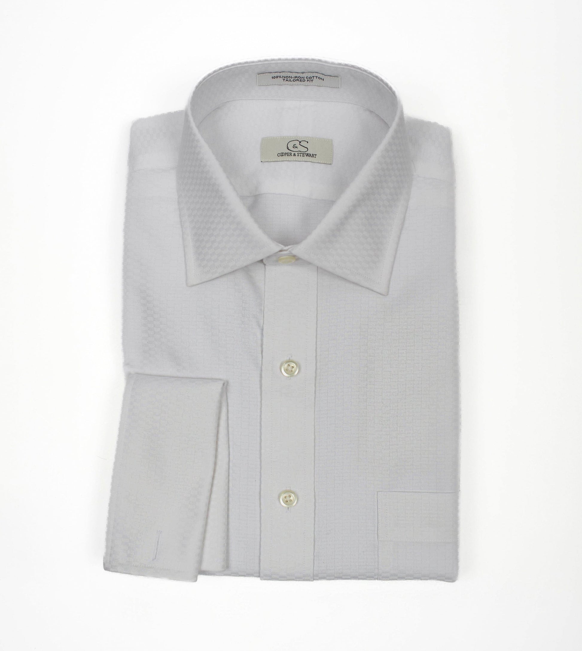 109 TF SC - White Tonal Tuxedo w/Pocket Tailored Fit Spread Collar Cooper and Stewart 