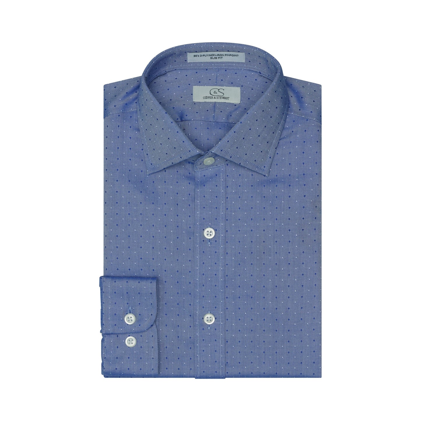 110 ZZ SF SC - Blue Dobby Clip Dot Slim Fit Spread Collar Cooper and Stewart 