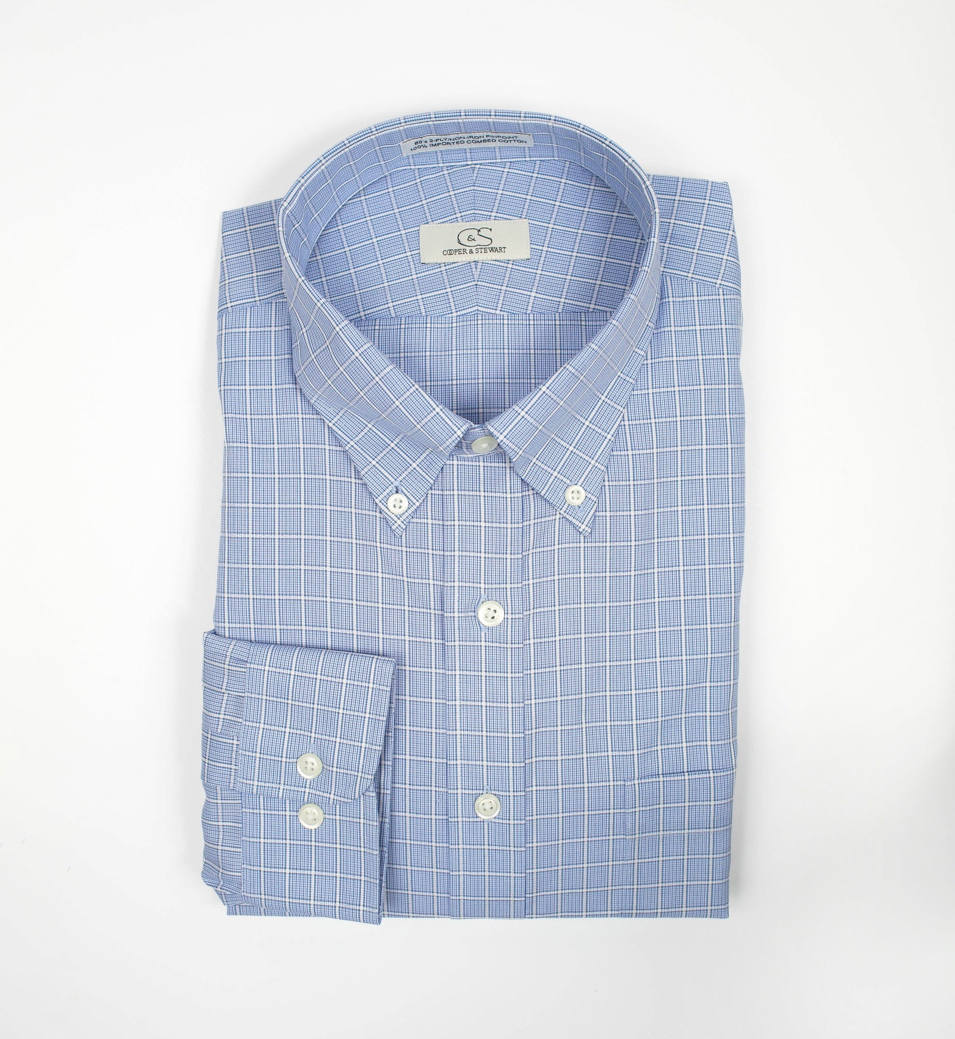 113 BD - Blue Overlay Check Button Down Collar Cooper and Stewart 