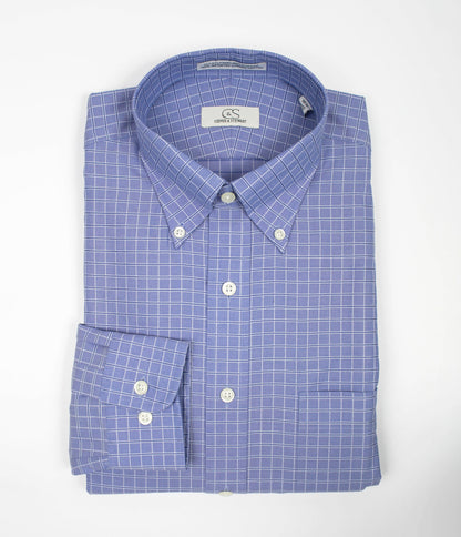 114 TF BD - Blue Satin Check Tailored Fit Button Down Collar Dress Shirt Cooper and Stewart 