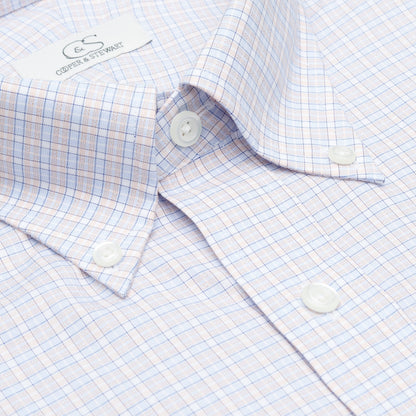 122 TF BD - Blue/Melon Dobby Check Tailored Fit Button Down Collar Cooper and Stewart 