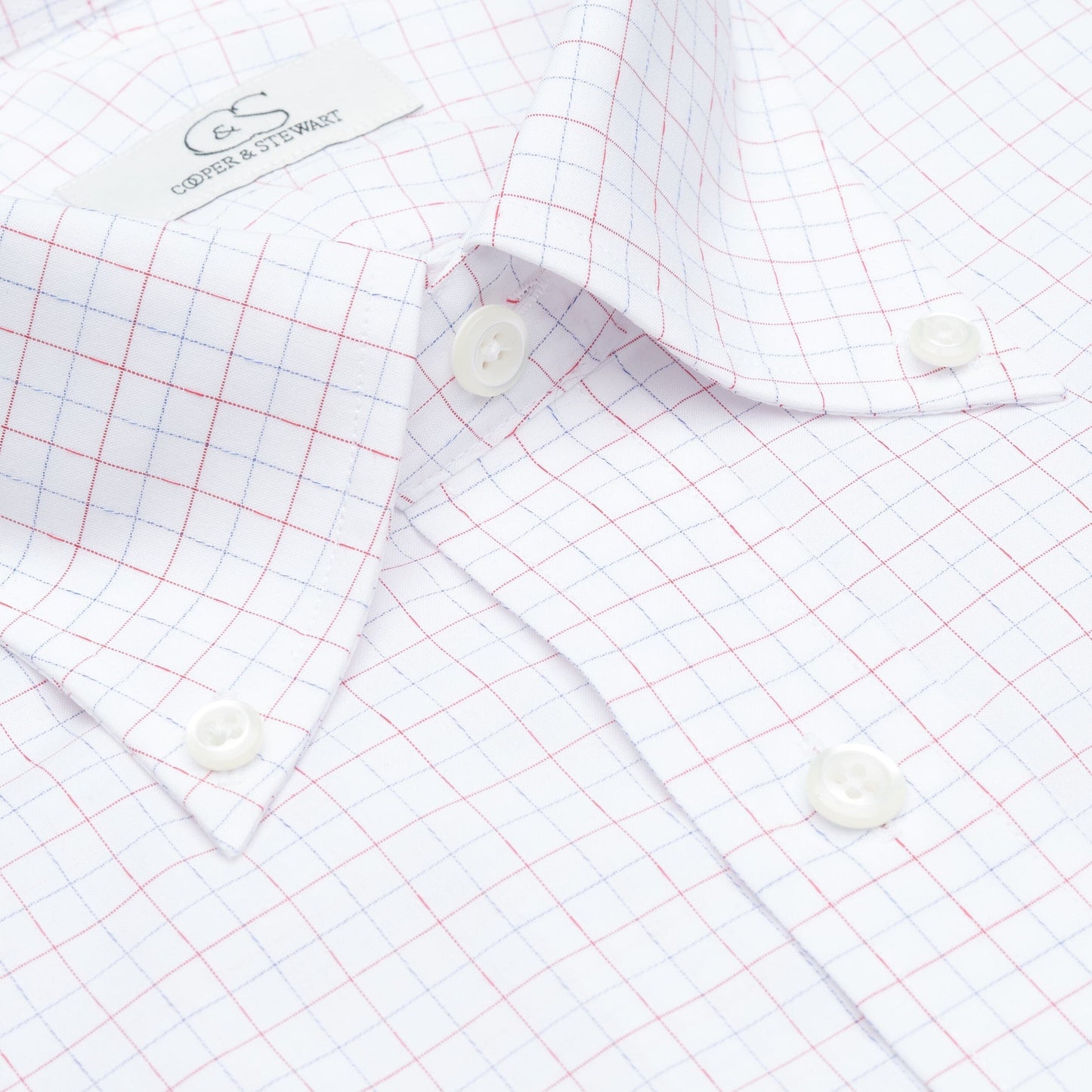 123 TF BD - Coral Jaspe Check Tailored Fit Button Down Collar Cooper and Stewart 