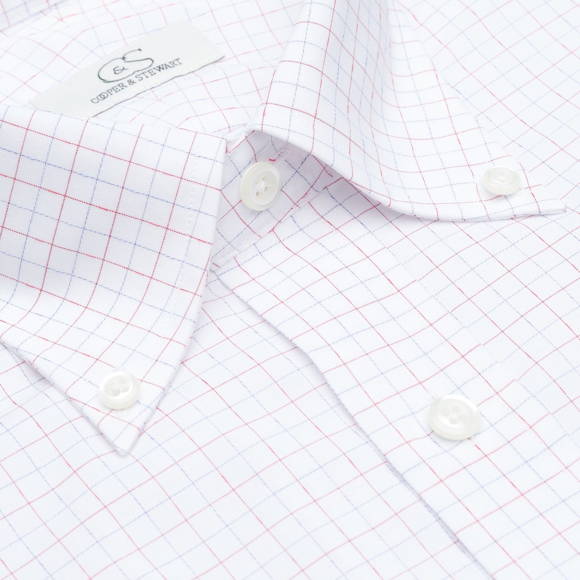 123 TF BD - Coral Jaspe Check Tailored Fit Button Down Collar Cooper and Stewart 