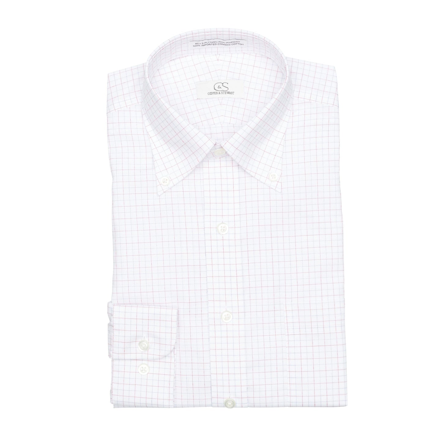 123 TF BD - Coral Jaspe Check Tailored Fit Button Down Collar Cooper and Stewart 