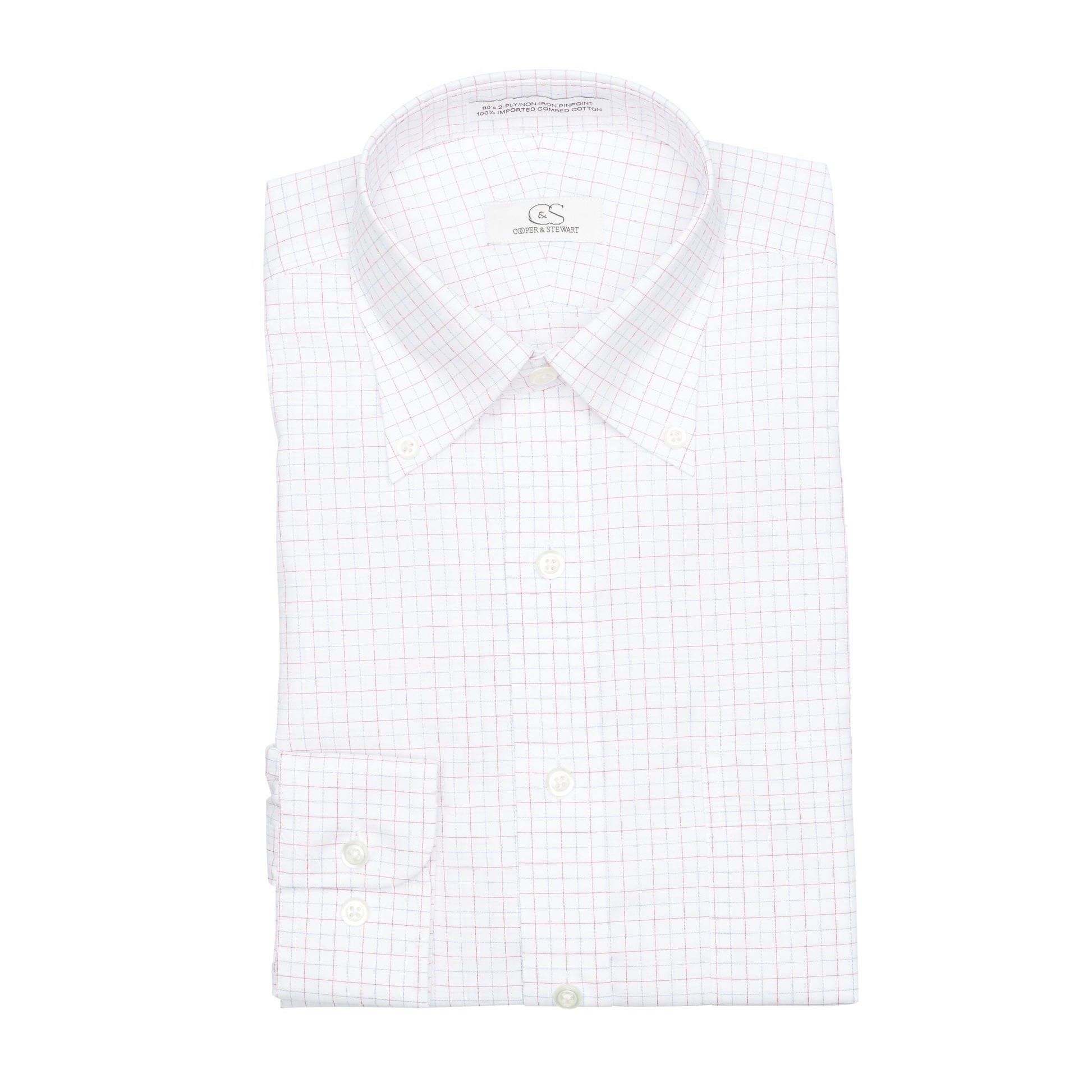 123 TF BD - Coral Jaspe Check Tailored Fit Button Down Collar Cooper and Stewart 
