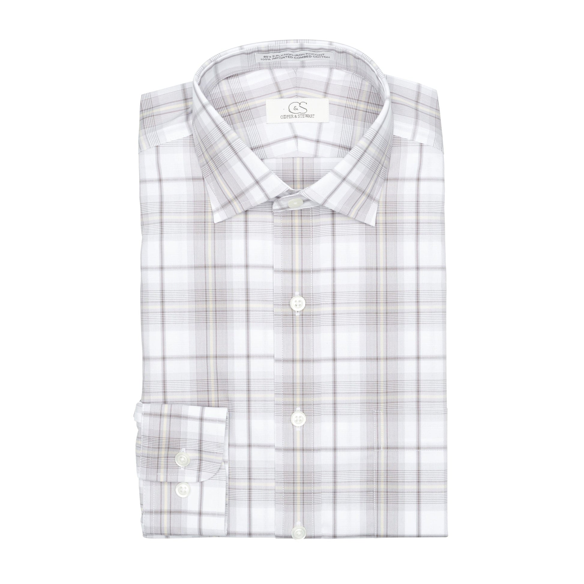 124 TF SC - Open Plaid Multi Tailored Fit Spread Collar Cooper and Stewart 