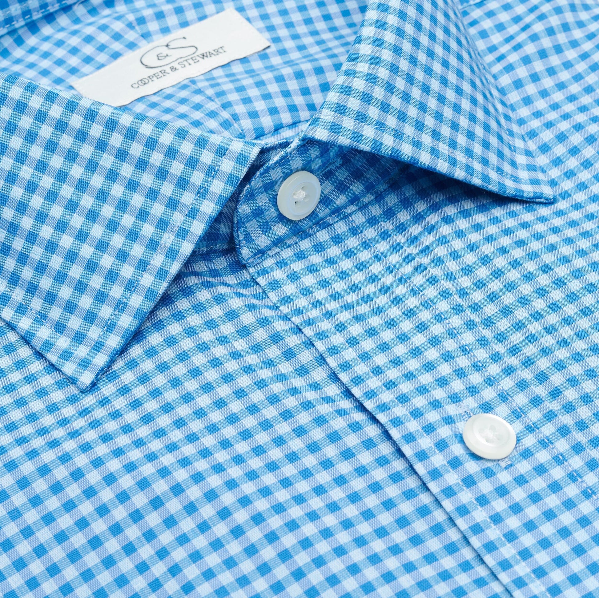 125 SC - Turquoise Filled Gingham Check Spread Collar Cooper and Stewart 
