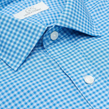 125 TF SC - Turquoise Gingham Check Tailored Fit Spread Collar Cooper and Stewart 