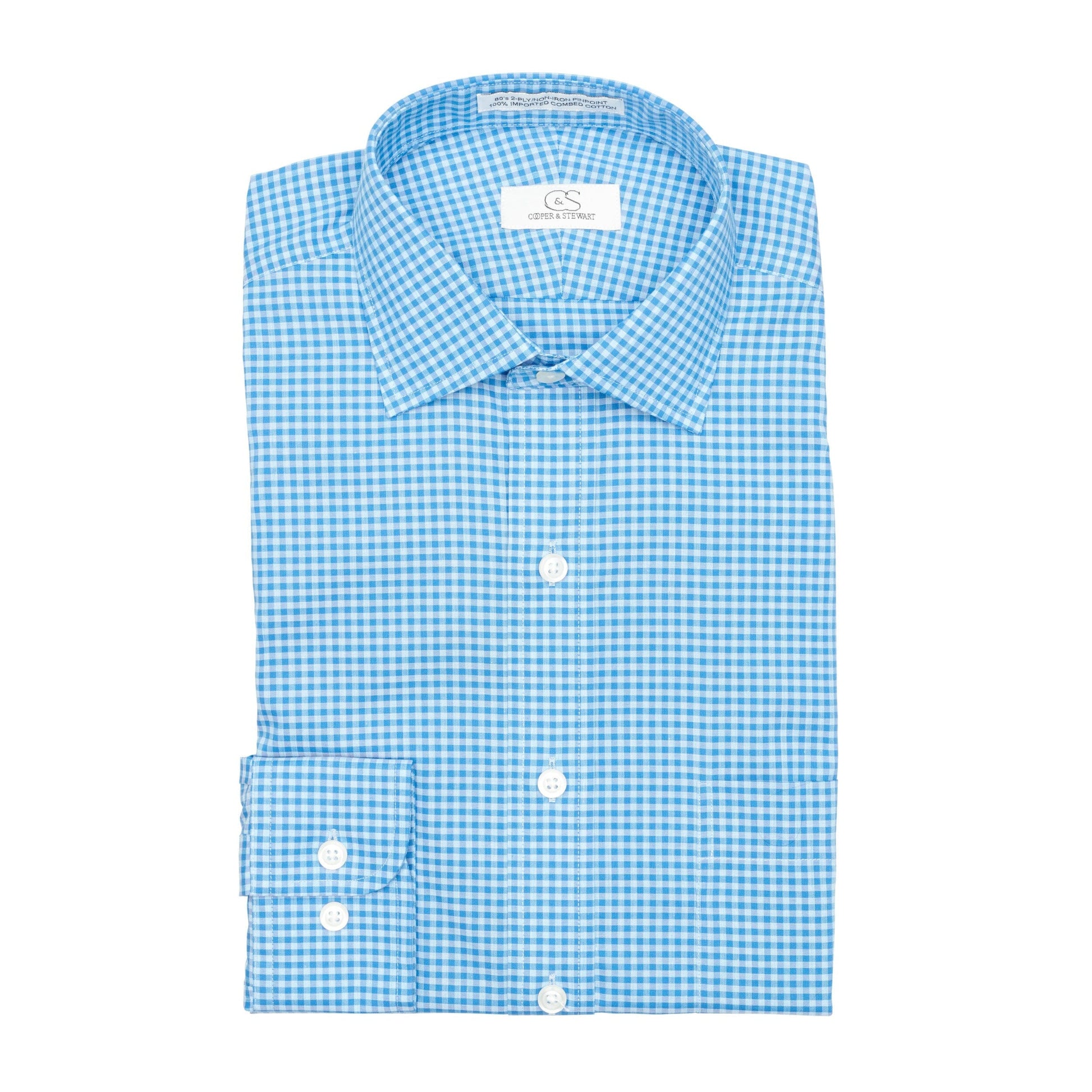 125 SC - Turquoise Filled Gingham Check Spread Collar Cooper and Stewart 