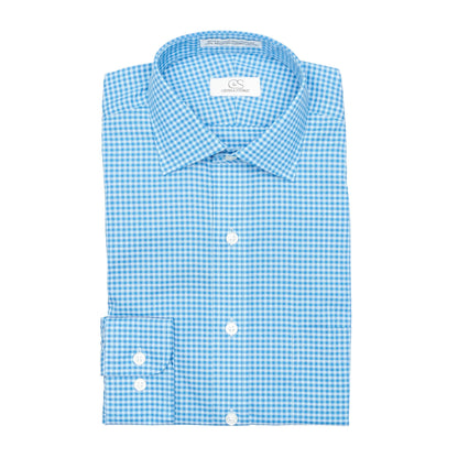 125 SC - Turquoise Filled Gingham Check Spread Collar Cooper and Stewart 