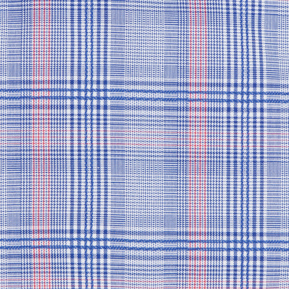 126 TF BD - Blue w/Coral Glen Plaid Tailored Fit Button Down Collar Cooper and Stewart 