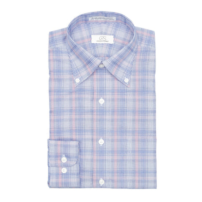 126 TF BD - Blue w/Coral Glen Plaid Tailored Fit Button Down Collar Cooper and Stewart 
