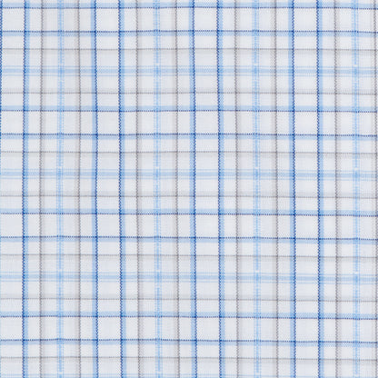127 TF SC - White Ground Blue/Tan Plaid Tailored Fit Spread Collar Cooper and Stewart 