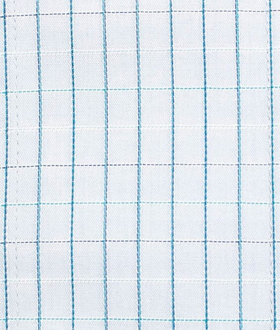 135 SC - Blue/Turquoise Satin Check Spread Collar Cooper and Stewart 