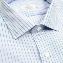 135 SC - Blue/Turquoise Satin Check Spread Collar Cooper and Stewart 