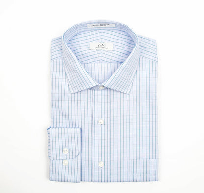 135 SC - Blue/Turquoise Satin Check Spread Collar Cooper and Stewart 