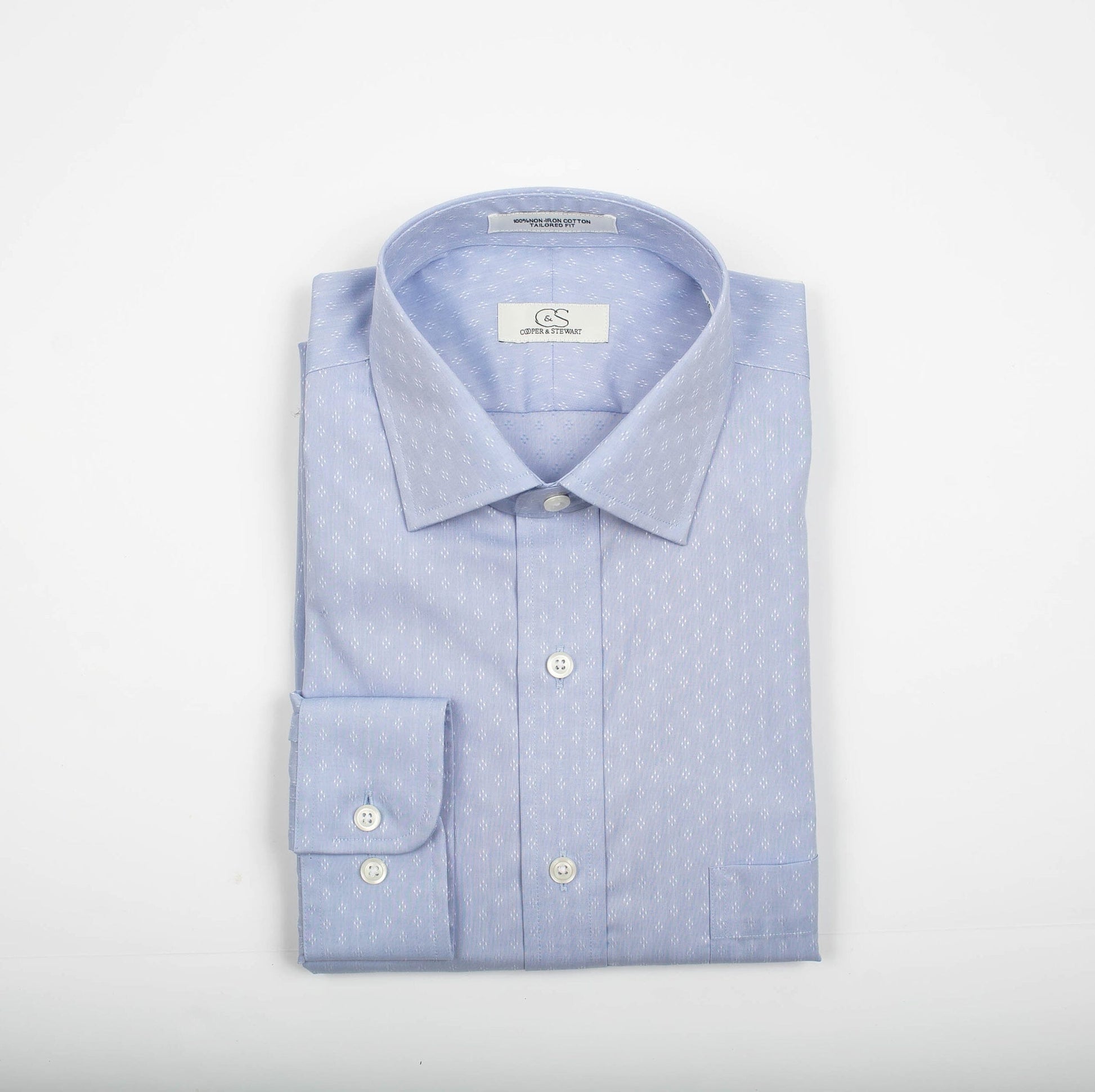 136 SC - Blue Ground Ditzy Spread Collar Cooper and Stewart 