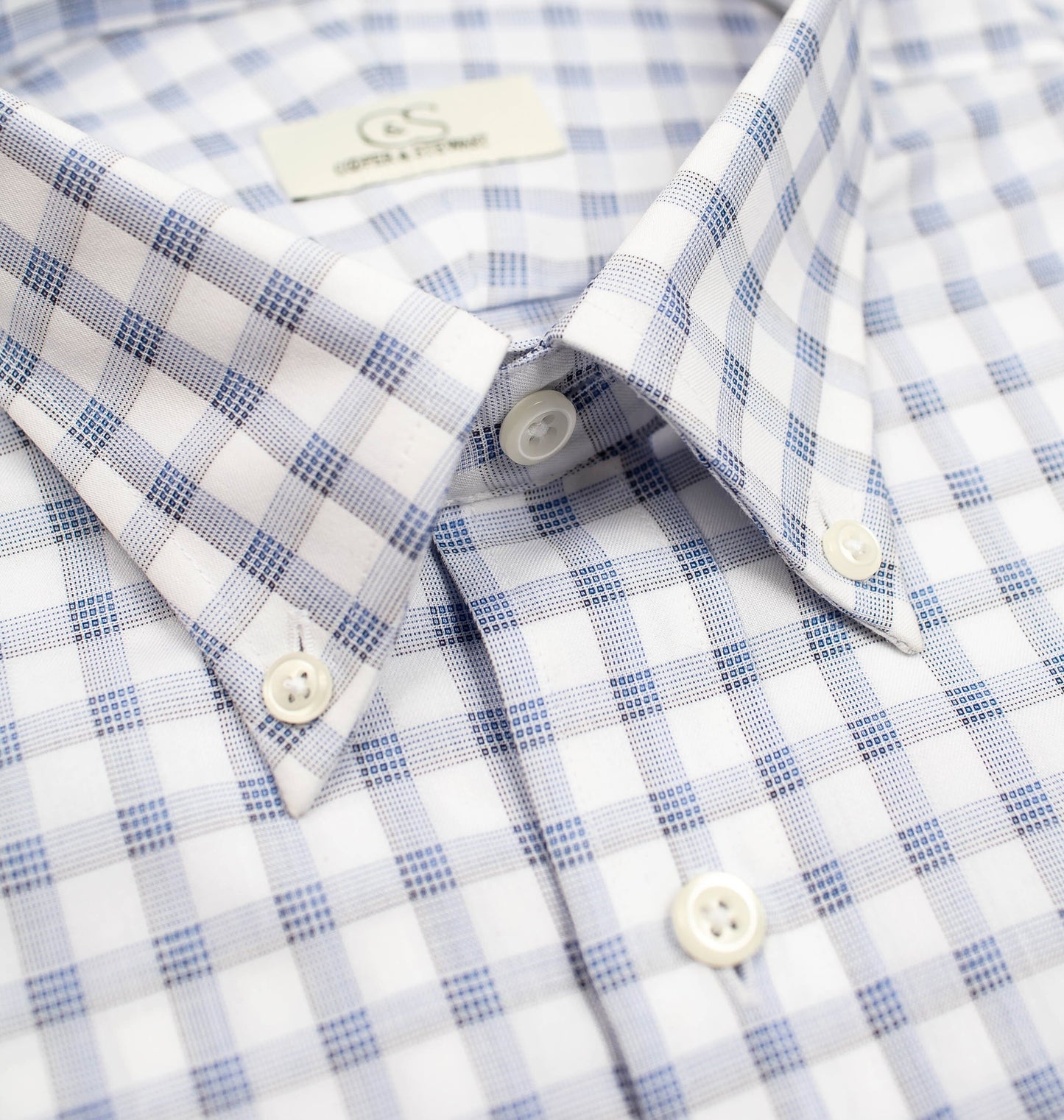 137 BD - White Ground Box Plaid Button Down Collar Cooper and Stewart 