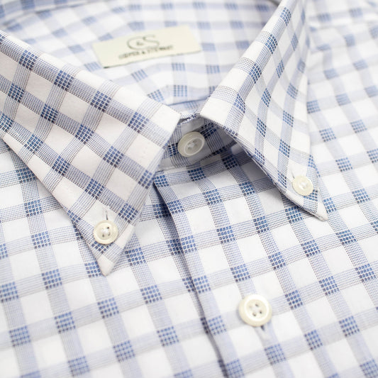137 TF BD - White Ground Box Plaid Tailored Fit Button Down Collar Cooper and Stewart 