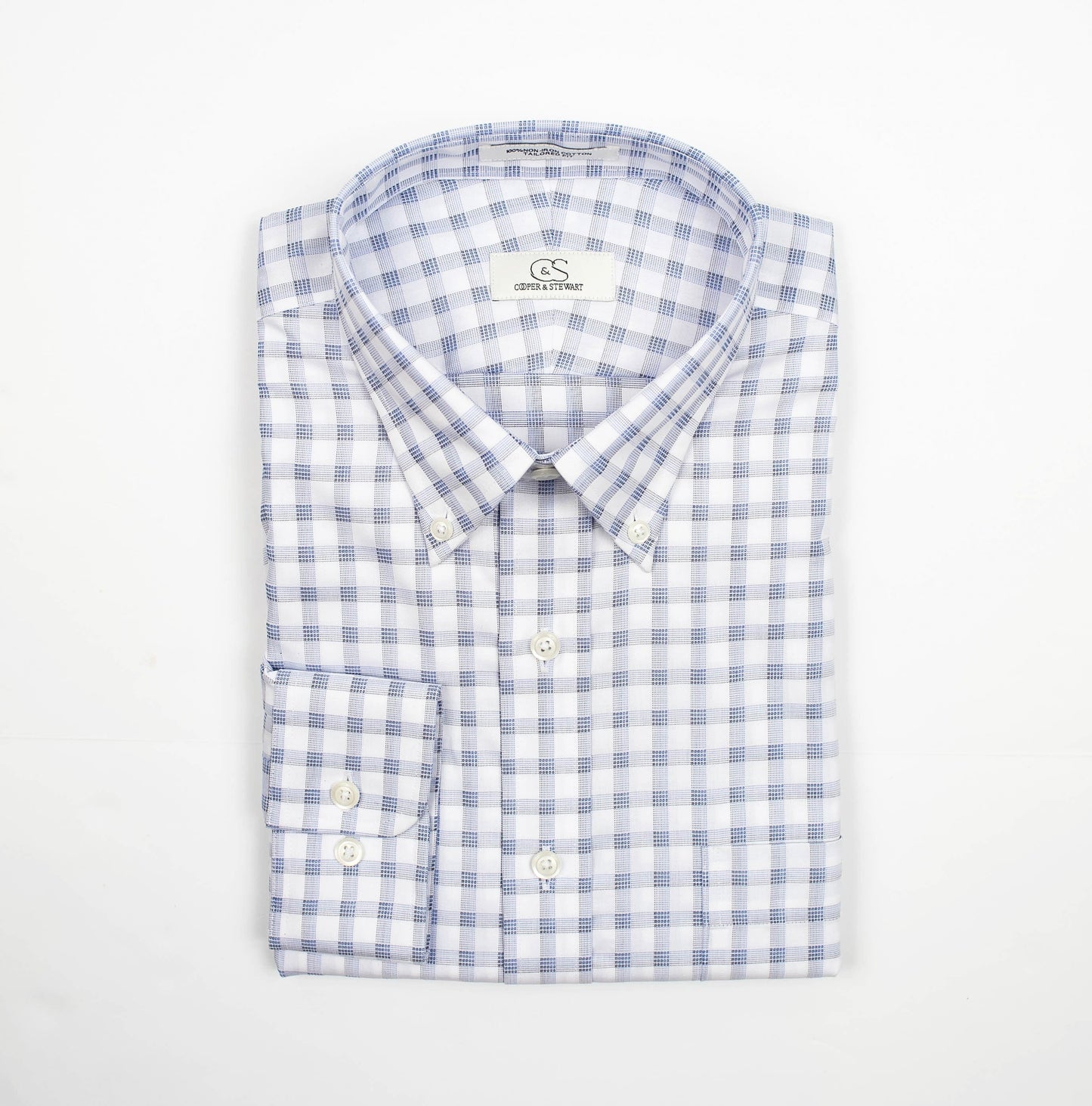 137 BD - White Ground Box Plaid Button Down Collar Cooper and Stewart 