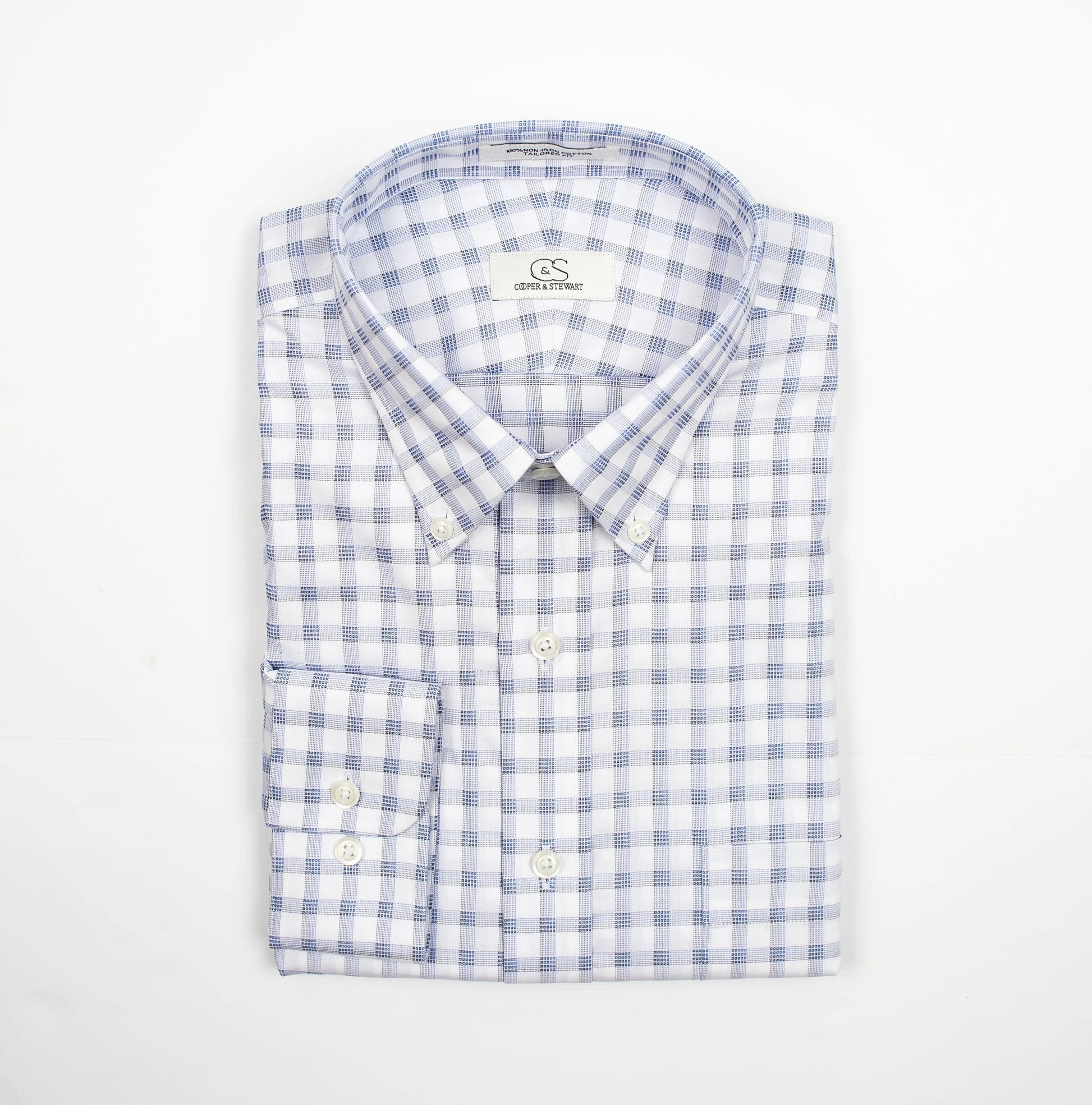 137 BD - White Ground Box Plaid Button Down Collar Cooper and Stewart 
