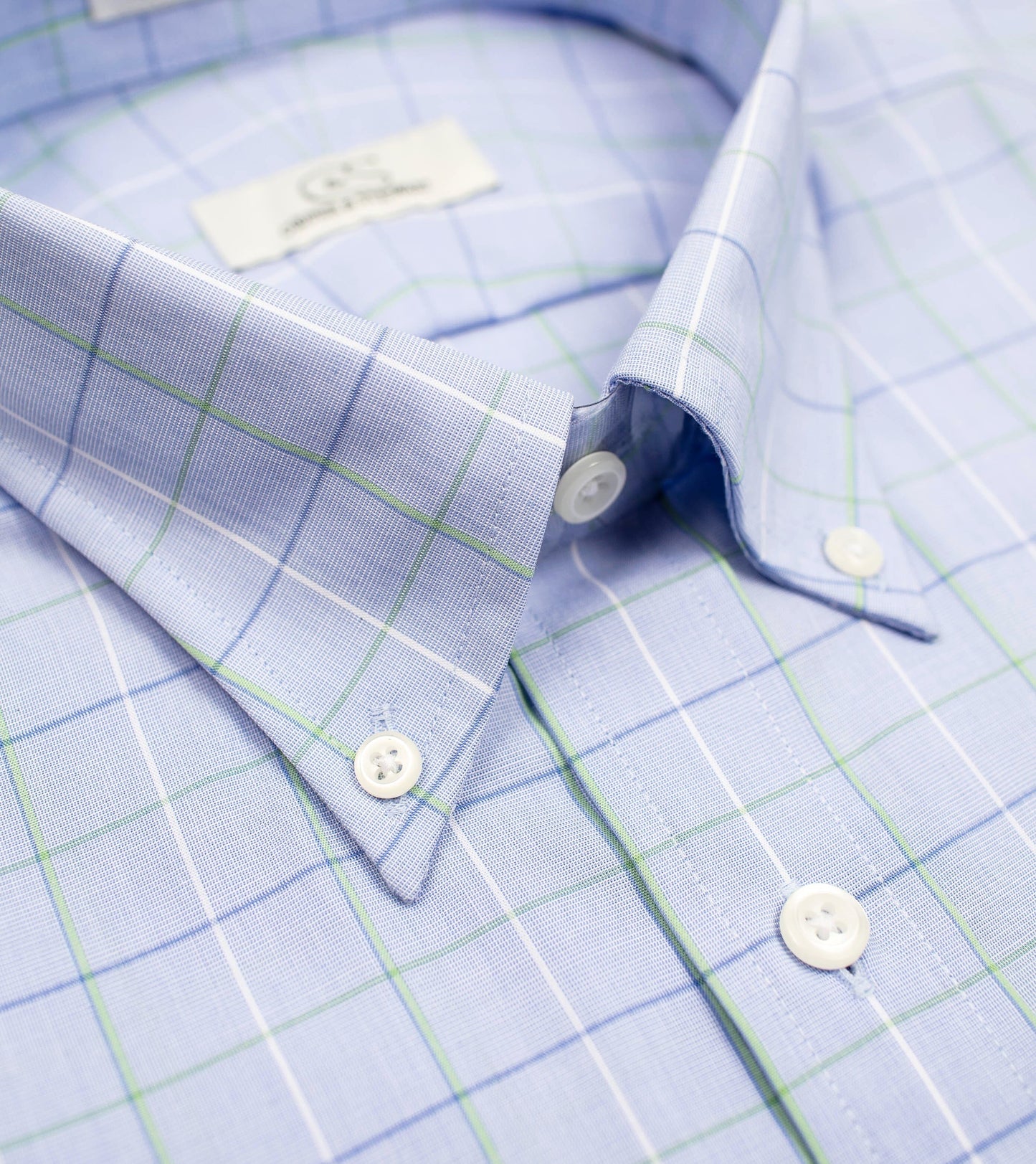 138 TF BD - Blue/Green Windowpane Tailored Fit Button Down Collar Cooper and Stewart 