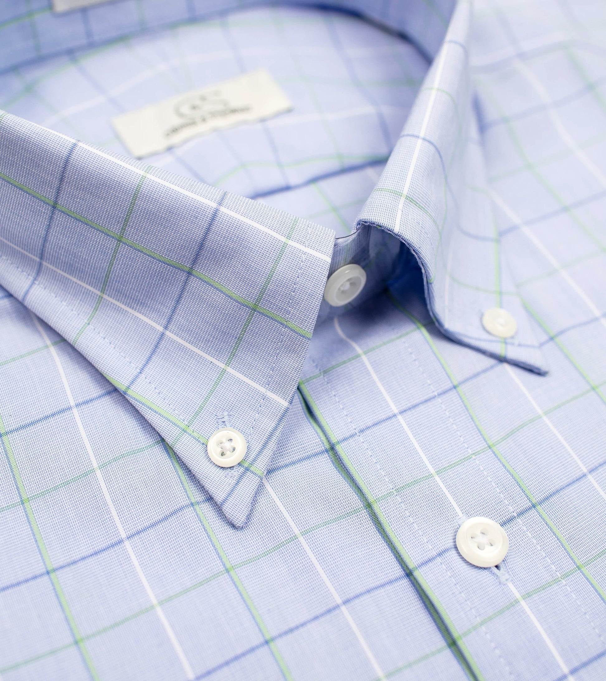 138 TF BD - Blue/Green Windowpane Tailored Fit Button Down Collar Cooper and Stewart 