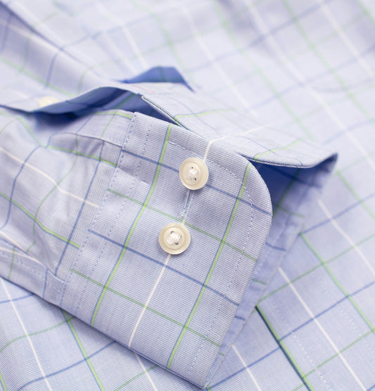 138 TF BD - Blue/Green Windowpane Tailored Fit Button Down Collar Cooper and Stewart 