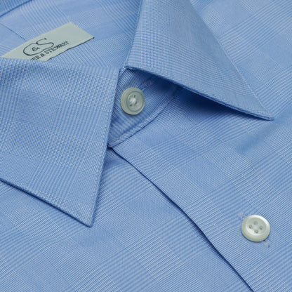 084 SC - Blue Glen Plaid Spread Collar Dress Shirt Cooper and Stewart 